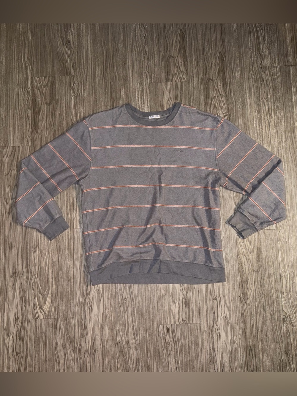 Katin Relaxed Fit Long Sleeve Fleece Crew Neck Grey Striped Mens Sz S/M Soft